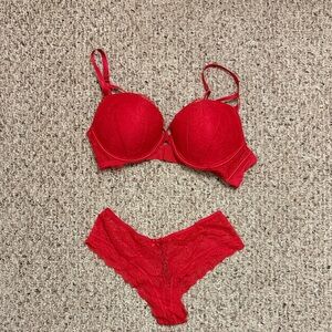 Victoria's Secret Red Lace Push-Up Bra and Lace Briefs Set